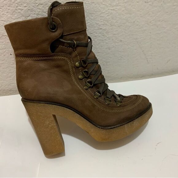 Barneys New York CO-OP Platform Leather Boots brown 38.5 - Picture 1 of 16